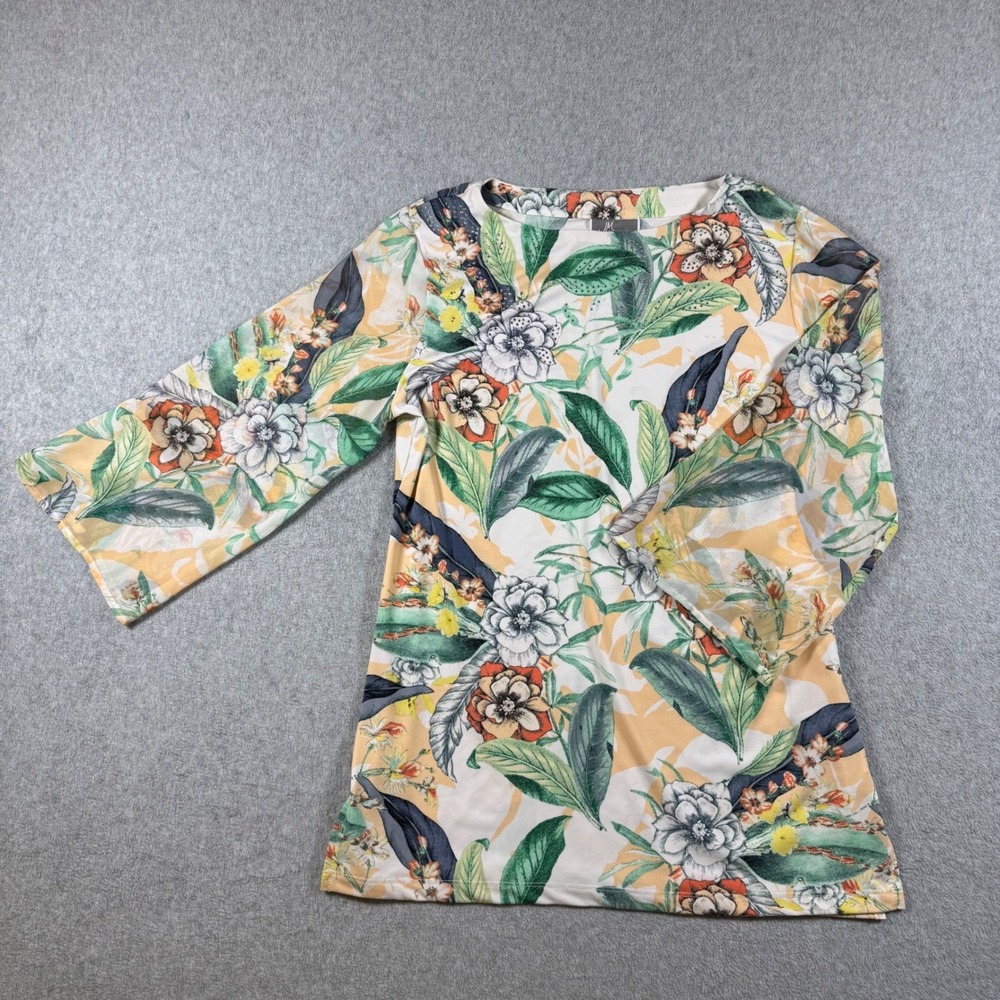 JM Collection Blouse Women Multicolor Floral Rhinestone Studded Bell Sleeve‎ S
